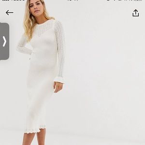 ASOS pointelle midi knit dress in white